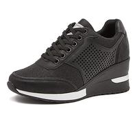 EXECAB Women Wedge Trainers 3.15" Heel Ladies Lace Up Sneakers Non-Slip Hidden Heel Platform Shoes Walking Wedding Shoes,Black,4 UK