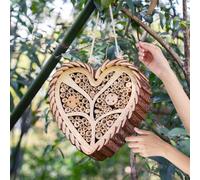 Execabe Heart-Shaped Mason Bee House, Wooden Habitat with Bamboo Tubes, Nesting Aid for Solitary Bees, Garden Decor