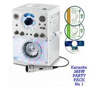 Executive BLUETOOTH Portable Karaoke Machine, CD Player, Disco Party Light, Connect TV, Display Lyrics. AUX IN: Smart Phone, Tablet, iPh Compatible. Party Pack 1. Inc 1 Mic, 3 CDG+Karaoke CDs, White