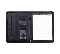 Executive Business Conference Folder Zippered Leather with Calculator, Notepads & Clipboard SEIBES Mappe Organiser Zippered Resume Organiser Professional Clipboard Folder with Calculator Executive for