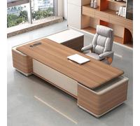 Executive Desk, Large Office Desk with Power Outlet & Storage Shelves, Modern Computer Writing Table Workstation for Home Office, 94'' Wood Design