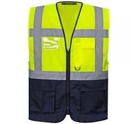 Executive Hi-Vis Safety Vest - High Visibility Zip Waistcoat with Reflective Stripes, Pockets, ID Holder & Radio Loop -Certified Workwear for Security & Contractors (Yellow/Navy XL)