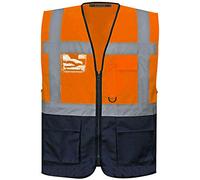 Executive Hi Viz Vis Vest High Visibility Zip Vests 2 Band Reflective Security Work Contractor Safety Mobile Phone Pocket ID Holder Workwear Waistcoat Jacket Top Size (HV330 Orange/Navy, 2XL)