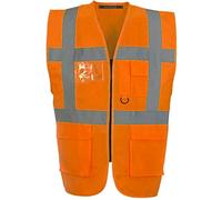 Executive Hi Viz Vis Vest High Visibility Zip Vests 2 Band Reflective Security Work Contractor Safety Mobile Phone Pocket ID Holder Workwear Waistcoat Jacket Top Size (HV330 Orange, S)