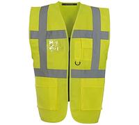 Executive Hi Viz Vis Vest High Visibility Zip Vests 2 Band Reflective Security Work Contractor Safety Mobile Phone Pocket ID Holder Workwear Waistcoat Jacket Top Size (HV330 Yellow, 3XL)