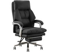 Executive Office Chair - Genuine Leather, Adjustable Recline, Ergonomic Swivel Task Chair with Retractable Footrest for Home or Work