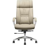 Executive Office Chair, Genuine Leather Ergonomic High Computer Chair with Adjustable Lumbar Support, 90°-120° Tilt & Smooth Rolling Wheels, Brown(Beige)