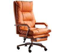 Executive Office Chair, Genuine Leather Swivel Task Chair with 90°-170° Tilt and Retractable Footrest, Comfortable Computer Desk Seating