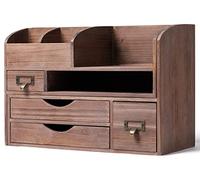 Executive Office Solutions Adjustable Wooden Desk Organizer For Desktop, Tabletop, Office or Counter - Wood Storage Shelf Rack For Office Supplies, Desk Accessories, or Mail - Brown