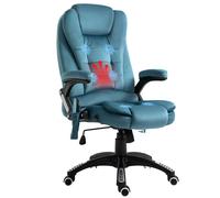 Executive Reclining Chair Blue Velvet-look Heated 6-Point Massage 107-116H Seat