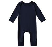 Exemaba Baby & Toddler Zip Sleepsuits Rayon of Bamboo Newborn Pyjamas with Reversible Mittens, Footless Sleep N Play, Long Sleeve Romper(Navy,0-3 Months)
