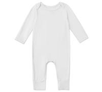 Exemaba Baby & Toddler Zip Sleepsuits Rayon of Bamboo Newborn Pyjamas with Reversible Mittens, Footless Sleep N Play, Long Sleeve Romper(White,18-24 Months)
