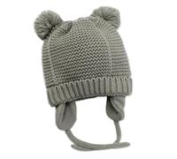 Exemaba Baby Warm Hat Earflap with Fleece Lining and Chin Strap Cute Toddler Winter Pompom Beanie Cap for Girls Boys(Grey, M/6-12m)
