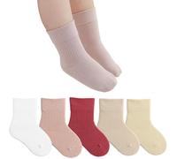 Exemaba Toddler Crew Socks 5 Pairs Baby Soft Cotton Neutral Solid Socks for Kids Boys Girls (Pink Set,XS/0-6m)