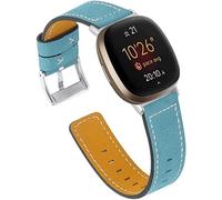 EXENXA Leather Band Compatible with Fitbit Versa 4, Leather Strap Sport Band Metal Buckle Bracelet for Women Men Adjustable 5.5-7.8 inch Compatible with Fitbit Versa 4 - Blue