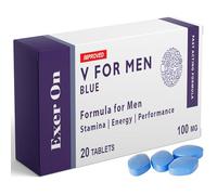 Exer On - V for Men Blue 20 Pills - 100mg Improved Vitality Formula - Strong Effect - Mens Health Support Tablets - Performance & Enhancement - Ginseng, L-Arginine, Ashwagandha, Maca Root