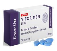 Exer On - V for Men Blue 30 Pills - 100mg Herbal Supplement for Men - Strong Effect - Mens Health Support Tablets - Performance & Enhancement - Ginseng, L-Arginine, Ashwagandha, Maca Root