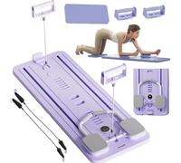 ExeractFit Pilates Reformer Machine Board Set Ab Roller Exercise Wheel Automatic Rebound Foldable Pilates Board Abdominal Exercise Equipment with Resistance Rope and Timer(Purple without Grip)
