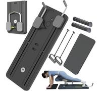 ExeractFit Pilates Reformer Machine Board Set Ab Roller Exercise Wheel Automatic Rebound Foldable Pilates Board Abdominal Exercise Equipment with Resistance Rope and Timer(Black with Grip)