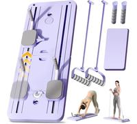 ExeractFit Pilates Reformer Machine Board Set Ab Roller Exercise Wheel Automatic Rebound Foldable Pilates Board Abdominal Exercise Equipment with Resistance Rope and Timer(Purple with Grip)