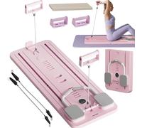 ExeractFit Pilates Reformer Machine Board Set Ab Roller Exercise Wheel Automatic Rebound Foldable Pilates Board Abdominal Exercise Equipment with Resistance Rope and Timer(Pink without Grip)