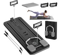 ExeractFit Pilates Reformer Machine Board Set Ab Roller Exercise Wheel Automatic Rebound Foldable Pilates Board Abdominal Exercise Equipment with Resistance Rope and Timer(Black without Grip)