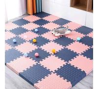 Exercise Foam Mat - Soft EVA Foam Puzzle Play Mats, Bedroom Foam Tiles, w/Edges 1cm Thick Floor Play Pad - Pet Matting(Navy Blue/Pink)
