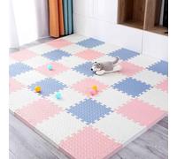 Exercise Foam Mat - Soft EVA Foam Puzzle Play Mats, Bedroom Foam Tiles, w/Edges 1cm Thick Floor Play Pad - Pet Matting(White/Blue Grey/Pink)