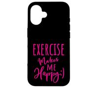 Exercise Makes Me So Happy Fitness Pink Slogan Workout Case for iPhone 16