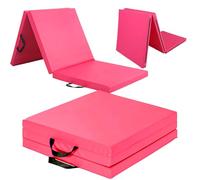 Exercise Mat - Tri-Fold PU Leather Yoga, Pilates & Gymnastics Mat, 6cm Thick Cushioned, Non-Slip, Foldable Home Gym Fitness Mat for Kids, Adults & Family Workouts (Pink)