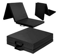 Exercise Mat - Tri-Fold PU Leather Yoga, Pilates & Gymnastics Mat, 6cm Thick Cushioned, Non-Slip, Foldable Home Gym Fitness Mat for Kids, Adults & Family Workouts (Black)