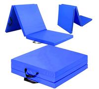 Exercise Mat - Tri-Fold PU Leather Yoga, Pilates & Gymnastics Mat, 6cm Thick Cushioned, Non-Slip, Foldable Home Gym Fitness Mat for Kids, Adults & Family Workouts (Blue)