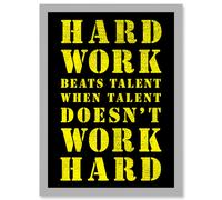 Exercise Motivation Hard Work Beats Talent Inspirational Gym Wall Art Artwork Framed Wall Art Print A4 Artery8 Light Grey One Size