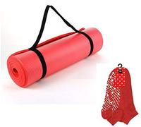 Exercise Yoga Mat Non Slip - Best Training & Workout Mats for Pilates, Gymnastics, Stretching & Meditation, Eco Friendly Exercise Mat with Carrying Straps + Yoga Socks (Red)