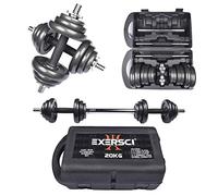 Exersci Cast Iron Adjustable Dumbbell/Barbell Box Set 20 KG - Bicep Curl, Tricep Extension, Bench Press, Upright Row- Fitness Workout Home Gym
