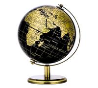 Exerz 14cm Globe Black & Golden, Mini World Globe Educational Geographic, English Map, Bronze Arc and Base
