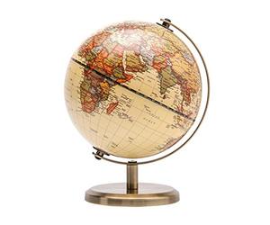 Exerz 14cm World Globe Mini Antique Globe - Educational/Geographic/Modern Desktop Decoration - 14cm Diametre Metal Arc and Base Bronzed Colour