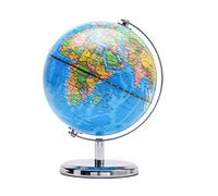 Exerz 14cm World Globe Political Map Mini globe - Educational/Geographic/Modern Desktop Decoration 14cm Diameter - Stainless Steel Arc and Base - School, Home, and Office