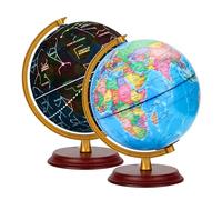 EXERZ 20 cm illuminated globe, wooden base, map in Italian, student globe, political map (time of day), stars constellations (night), 2 in 1 luminous LED lamp