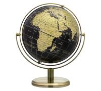 Exerz 20cm Black Gold World Globe, Rotating English Map Bronze Stand | 360° spin, clear countries, capitals, stylish décor, study display, gift boxed