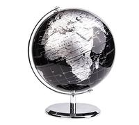 Exerz 20cm World Globe With a Metal Base - Educational/Geographic/Modern Desktop Decoration - Metallic Black (20cm diameter)