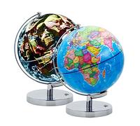 EXERZ 23 cm Illuminated Globe Metal Base - Spanish Map - Student Globe with Cable Free LED Lighting - Political Map (Time of Day) - Constellation Stars (Night) - Fun and