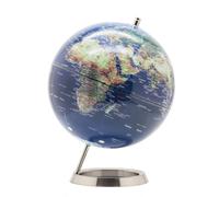 EXERZ 25cm World Globe - Stainless Steel Ring Standing - Globe of Earth - Metallic Colour Navy Blue