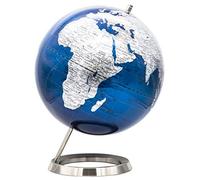 EXERZ 25cm World Globe - Stainless Steel Ring Standing, Packaging in Premier Kraft Box, Perfect for Gifting - Metallic Blue