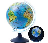 EXERZ 25CM Zoo-Geo Illuminated Globe - English Map -with Cable Free LED Light/ 2 in 1/ Day and Night - Physical and Zoo Dual Map - Light up globe - Educational and Fun, For School, Children, Family