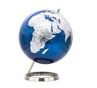 EXERZ 30cm World Globe, Metallic Blue Political Globe with Stainless Steel Ring Base, Educational Desk Décor Gift