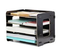 EXERZ 4 Tier Wooden Letter Tray A4 MDF Desk Organiser for Paper and Files