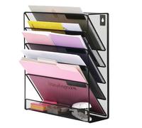 EXERZ 5 Tier A4 Magazine Rack Black Metal Mesh Desk or Wall File Organiser