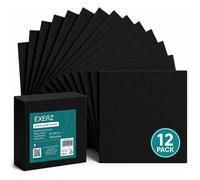Exerz Black Canvas Panels 20x20cm 12pcs 280gsm Cotton Board Primed 3mm