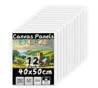 Exerz Canvas Panels 40x50cm 12pcs, 3mm Canvas Board 280gsm 100% Cotton/Blank/Triple Primed/Acid Free/Medium Grain - Oil & Acrylic